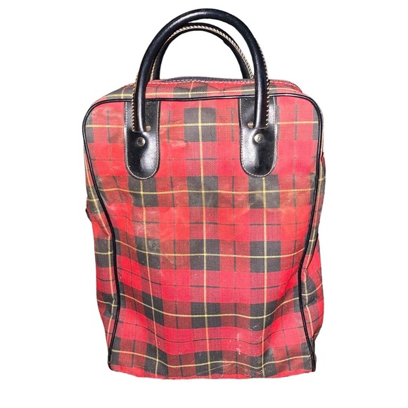 Vintage Alladin Plaid Tote with Two Metal King-Seeley 1-Liter Thermoses - Picture 3 of 11